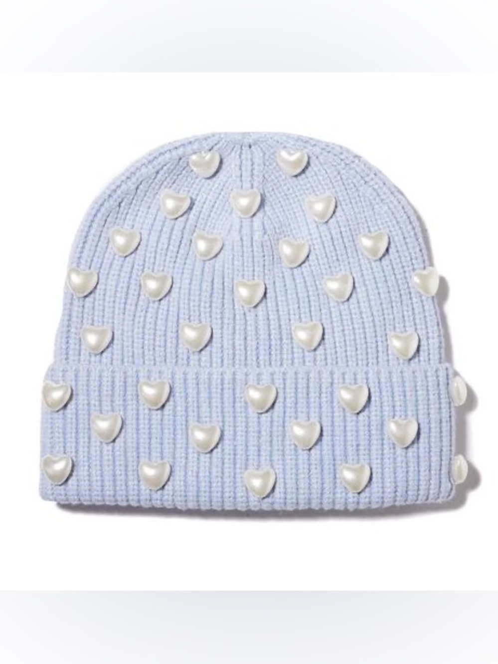 Lele Sadoughi Blue Heart-Stud Knit Beanie -